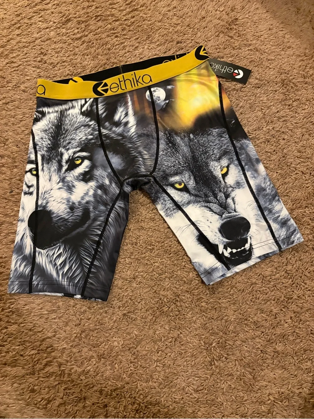 ethika Men's Wolf Graphic Boxer Briefs - Yellow & Black